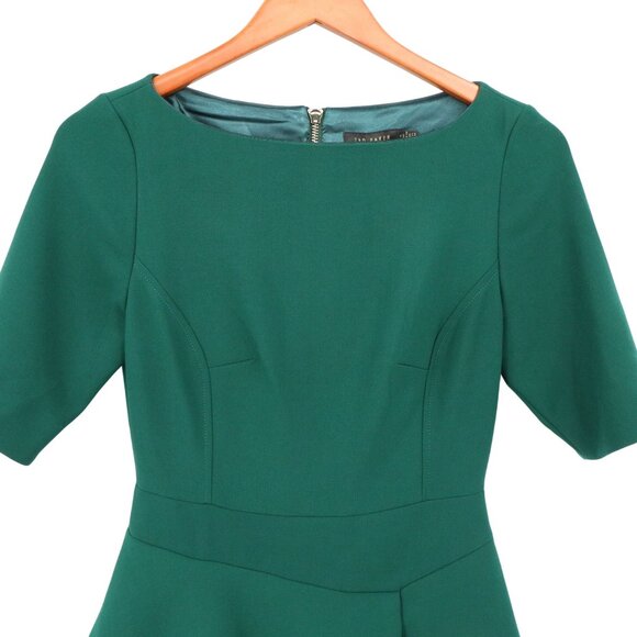 NWT Ted Baker Romolaa Peplum Shift Dress Short Sleeve Dark Green 1 US 4 - Picture 5 of 9